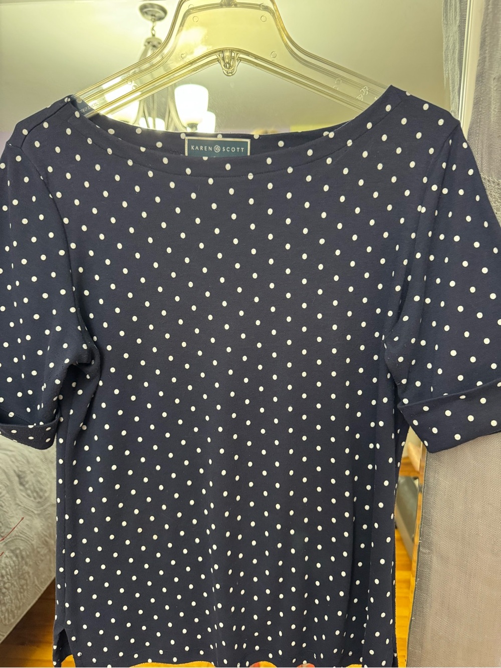 Karen Scott Navy and White Polka Dot Top